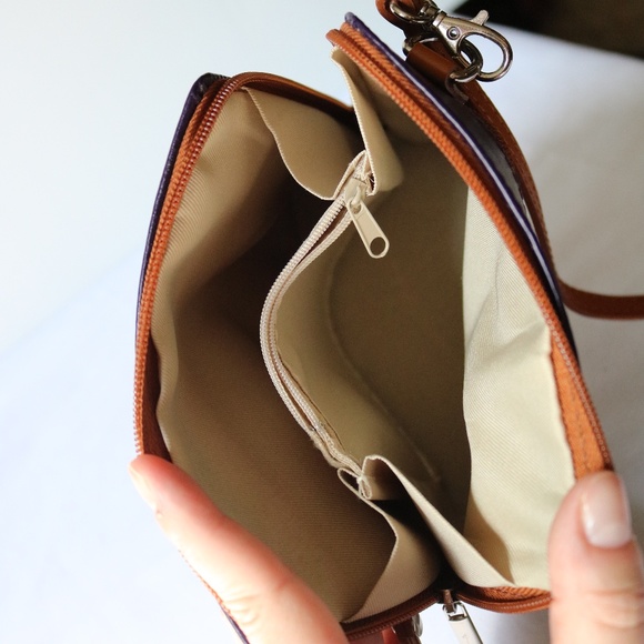 VERA PELLE Small Purple Handmade Leather Crossbody Purse Bag Made In Italy - Picture 6 of 8